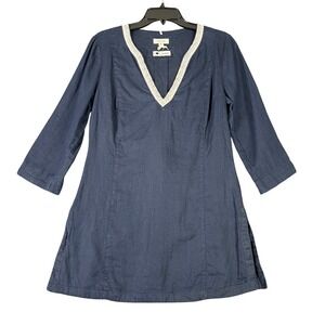 Malvin Hamburg Dress Womens L Linen Embellished Boho Resort Coastal Chic Cottage